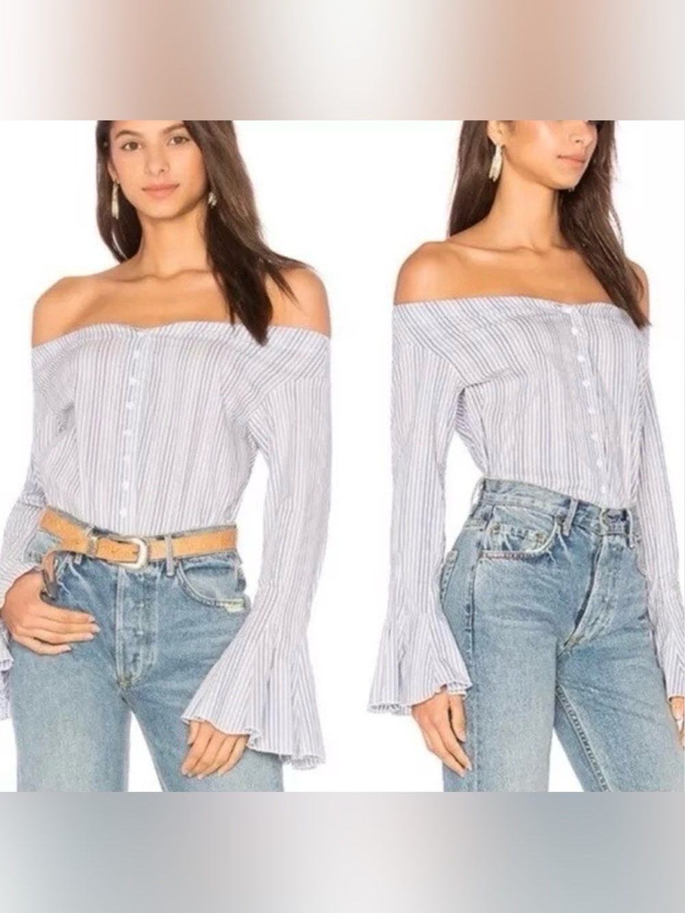 Free People March to The Beat Off The Shoulder Striped Top